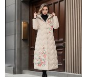 Chaqueta bordada hasta la rodilla de invierno para mujer, chaqueta larga tipo parka para nieve fría 3XL