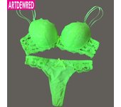Conjunto de Tanga y Sujetador de encaje, ropa interior push-up, bragas de mujer, conjunto de sujetadores y bragas íntimos de encaje hueco 34C blanco