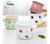 Olla de leche y café esmaltada de 500 ml con mango de madera, cacerola, utensilios de cocina para avena, mantequilla, sartén antiadherente para cocina a gas, inducción blanco