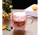 Tazas de café de vidrio con forma de árbol de Navidad Tazas de café espresso de vidrio transparente con diseños de árboles de Navidad rosados Taza de vidrio de doble pared puro