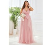 Ever-Pretty Vestidos de dama de honor de tul largo con cuello en V, longitud hasta el suelo, línea A, cintura imperio, talla grande 6XL azul marino