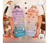 Taza de agua de verano para estudiantes masculinos y femeninos, tetera de gran capacidad, taza de paja, taza espacial, taza de agua deportiva portátil para Fitness 2000ml color rosa