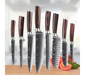 Juego de cuchillos de cocina de acero de Damasco con patrón láser, cuchillo japonés Santoku, cuchillo de chef profesional, cuchillo afilado para deshuesar carnicero. 8Pcs knife set