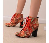 Meotina, botas cortas hasta el tobillo para mujer, punta estrecha, tacones altos gruesos con cordones, botas de combate de colores mezclados, zapatos de moda para mujer, invierno rojo 46 33 azul