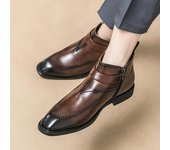 Botas Chelsea de piel transpirables de caña alta para hombre: tendencia otoño/invierno, punta puntiaguda elevada con forro de terciopelo. 42