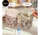 Mini cubo de basura de escritorio, tubo de basura pequeño con cubierta, caja de basura para dormitorio beige