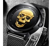 Reloj Punk 3D con calavera para hombre, marca LIGE, reloj de cuarzo de acero de lujo para hombre, reloj negro dorado resistente al agua a la moda Retro oro/negro