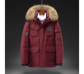 -30 grados de invierno para hombre, parka de plumón con cuello de piel grande falso, abrigo grueso y cálido, chaqueta de plumón impermeable y resistente al viento, se puede usar en el norte XL rojo vino