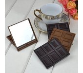 1 Uds. Mini espejo de maquillaje encantador con forma de galleta de Chocolate, cristal de bolsillo cuadrado para mujeres y niñas negro