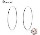 Pendientes de aro grandes de Plata de Ley 925 de BAMOER, pendientes simples clásicos de moda femenina SCE598