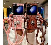 Funda de cuero tipo bandolera con diseño de flores para Samsung Galaxy Z Flip 6 5 4 3 Flip6 Flip5 Flip4 Flip3 5G, carcasa rígida a prueba de golpes Galaxy Z Flip5 rojo