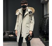 Chaqueta de plumón de cuello grande peludo de longitud media de invierno para hombre, abrigo cálido con solapa engrosada 3XL negro