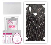 apgo Protective Skin Sticker for the back+sides compatible with vivo Z3, Full Wrap Film, Foil, Vinyl - Pattern Carbon Black Pixel