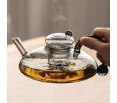 Tetera de vidrio con infusor Hervidor eléctrico de vidrio Hervidor de vidrio con almohadilla térmica Tetera con asa e infusor de té transparente