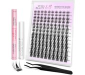 Pestañas postizas Veyesbeauty Manga, aspecto dramático, volumen dinámico, banda invisible, duraderas y reutilizables, 140 pestañas postizas de 8-18 mm Lash Tray negro
