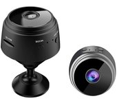 Cámara de acción con visión nocturna, detección de movimiento, HD, inalámbrica, con monitorización remota, color negro y caja azul.
