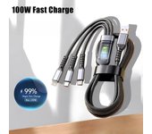 Cable de carga rápida transparente 3 en 1 de 100 W, tipo C, USB Micro para iPhone, Samsung, Huawei, Xiaomi, cargador de lámpara piloto USB C 1.2m negro