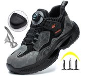 Zapatos de seguridad con botón giratorio para hombre y mujer, zapatos con punta de acero, botas de seguridad indestructibles, zapatillas de trabajo protectoras ligeras 38 negro