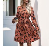 Vestido de mujer de moda de primavera y otoño Vestidos estampados de manga larga de Halloween XL marrón