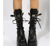 Nuevo calzado de otoño, zapatos de mujer de estilo punk de moda, botas de moto antideslizantes versátiles, botas de mujer con hebilla de cinturón de moda, zapato 35 negro
