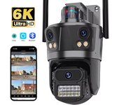 Cámara IP para exteriores HD 6K, Wifi, tres lentes, tres pantallas, cámara PTZ de seguridad, 6 MP, seguimiento automático de personas con IA, videovigilancia iCsee 3K Cam