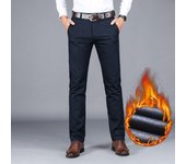 Pantalones de hombre, pantalones de lana informales de negocios, de invierno, de alta calidad, elásticos, rectos, clásicos, negros y azules, gruesos 29 negro