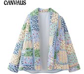 Chaqueta de algodón estampada con solapa de talla grande para mujer de otoño e invierno S verde claro