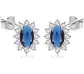 Les Trésors De Lily [Q8854] - Boucles Argent 'Victorina' bleu saphir blanc argenté (rhodié) - 10x8 mm