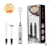 Espumador de leche eléctrico, licuadora inalámbrica de mano, minicafetera USB, batidora, crema de capuchino, batidor de huevos, licuadora de alimentos negro