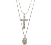 Les Trésors De Lily [R4425] - Collar de acero 'Boho' plateado de diseño (2 filas) - 40x50 cm - cruz 40x25 mm (cruz - virgen maría) plata