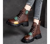 Botas Martin, botas de otoño con cordones de cuero suave para mujer, estilo nuevo retro de un solo color con bloques de color 35