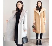 Chaqueta de cuero a la moda para mujer, abrigos de gamuza sintética para mujer, abrigo cálido con capucha de longitud media, ropa de abrigo de piel de oveja falsa para otoño e invierno S