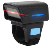 Escáner de código de barras tipo anillo portátil, conexión con cable USB + 2,4G+BT, tres modos, compatible con unidimensional negro