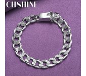 CHSHINE Pulsera de cadena lateral de 10 mm de plata esterlina 925 para mujeres y hombres, joyería con abalorios de moda para bodas y fiestas 20CM 8inches
