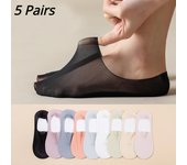 5 pares de calcetines transpirables ultrafinos de verano, calcetines de barco de corte bajo de seda de hielo de Color sólido, calcetines invisibles antideslizantes de silicona EUR35-43