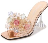 Mujer verano 9cm tacones altos diapositivas mulas señora Cenicienta cristal diamante zapatillas transparentes sandalias tacones claros zapatos de Pvc 35 naranja