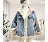 Chaqueta vaquera acolchada y gruesa de invierno para mujer, chaqueta informal holgada de talla grande, de dos lados S azul denim