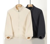 Chaqueta polar para exteriores para hombre, cortavientos con cremallera, gruesa, de doble cara, de manga larga, cálida, de color sólido, para otoño e invierno, para deportes y oficina. M gris oscuro