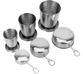 Vasos plegables telescópicos retráctiles con llavero para viajes al aire libre, taza plegable de acero inoxidable, accesorios de cocina, taza portátil para beber agua 75ml