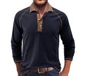Polos de manga larga para hombre, ajuste relajado, trabajo informal, polos de golf, camisetas con cuello clásico, botones, camisetas henley transpirables que absorben la humedad, camisetas para hombre S negro
