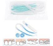 50 piezas/caja de enhebradores de hilo dental, herramienta para palillos de dientes, portahilos entre aparatos de ortodoncia, puente para limpieza bucal dental 5Pcs
