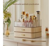Organizador acrílico para maquillaje y cuidado de la piel, ideal para escritorio o tocador.