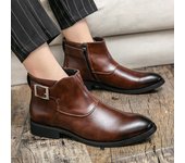 Botas Chelsea para hombre, botas formales de cuero con punta de ala, para vestir, esmoquin, chaquetas de boda, zapatos de montar para hombre, botas de punta puntiaguda EU:38 negro
