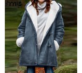 YYFS Chaquetas y abrigos con capucha de manga larga para otoño e invierno con estampado de Color sólido informal a la moda para mujer S