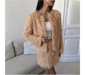 Traje de chaqueta con borlas y falda corta para mujer, otoño e invierno S gris