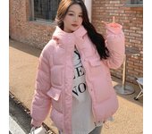 Chaqueta acolchada de plumón para mujer, chaqueta corta holgada de invierno de talla grande con relleno de algodón, ropa de pan, chaqueta con letras acolchada de algodón a la moda L negro