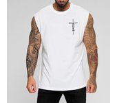 Camiseta holgada sin mangas de verano para hombre Chaleco estampado de algodón informal M blanco