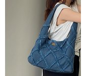 Nueva moda, bolso de lona vaquera para mujer, bolso de mano informal de gran capacidad con borlas de calle con personalidad, bolso de hombro One Size azul