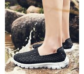 Zapatillas de deporte de verano para hombre, color negro, con trenza, suaves, ligeras, para playa, informales, transpirables, perforadas, sin cordones, zapatillas de tenis 38 negro