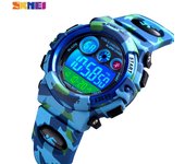 SKMEI Relojes para niños Reloj despertador resistente al agua Correa de PU LED Relojes de pulsera deportivos digitales de camuflaje camuflaje